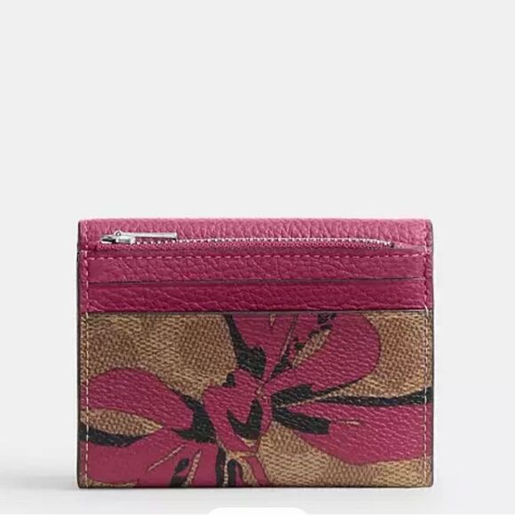 Coach Card Holder Wallet In Signature Canvas With Bow Print Bag Purse - Picture 13 of 17